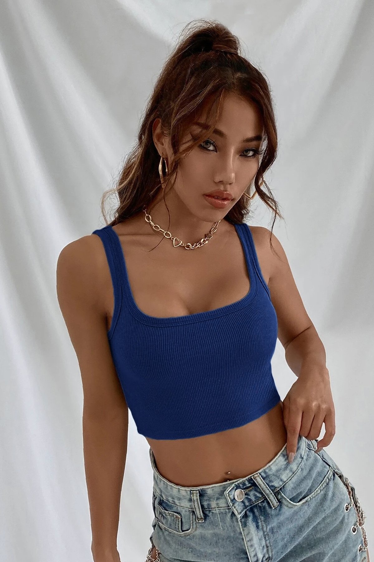 Kadın Lacivert Kalın Askılı Crop Top Büstiyer — görsel 4