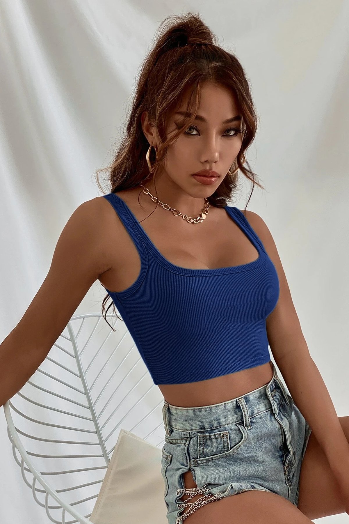Kadın Lacivert Kalın Askılı Crop Top Büstiyer — görsel 7