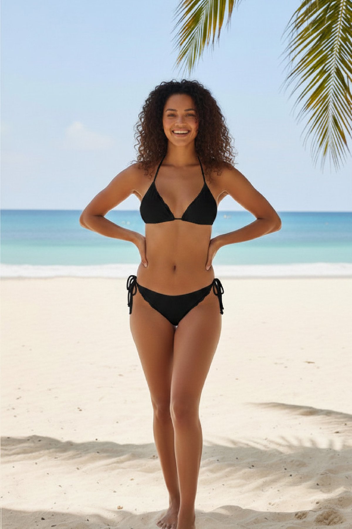 Kadın Siyah Pedli Bel ve Boyundan Bağlamalı Dantelli Şık Bikini Takımı — görsel 3