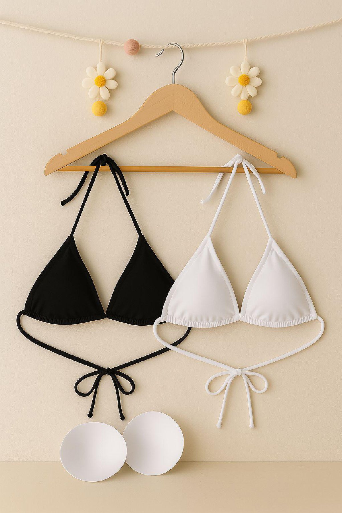 Kadın Siyah ve Beyaz Minimal Kesim Üçgen Bikini Üstü — görsel 7