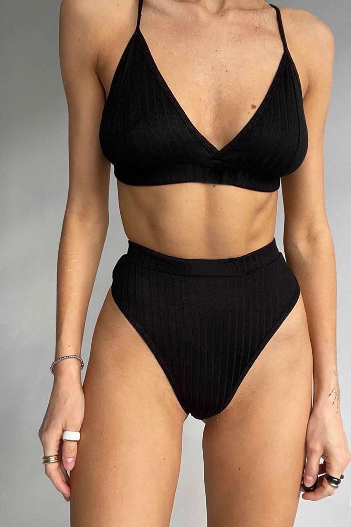 Kadın Siyah Yüksek Bel Dolgusuz Slip Takım — görsel 5