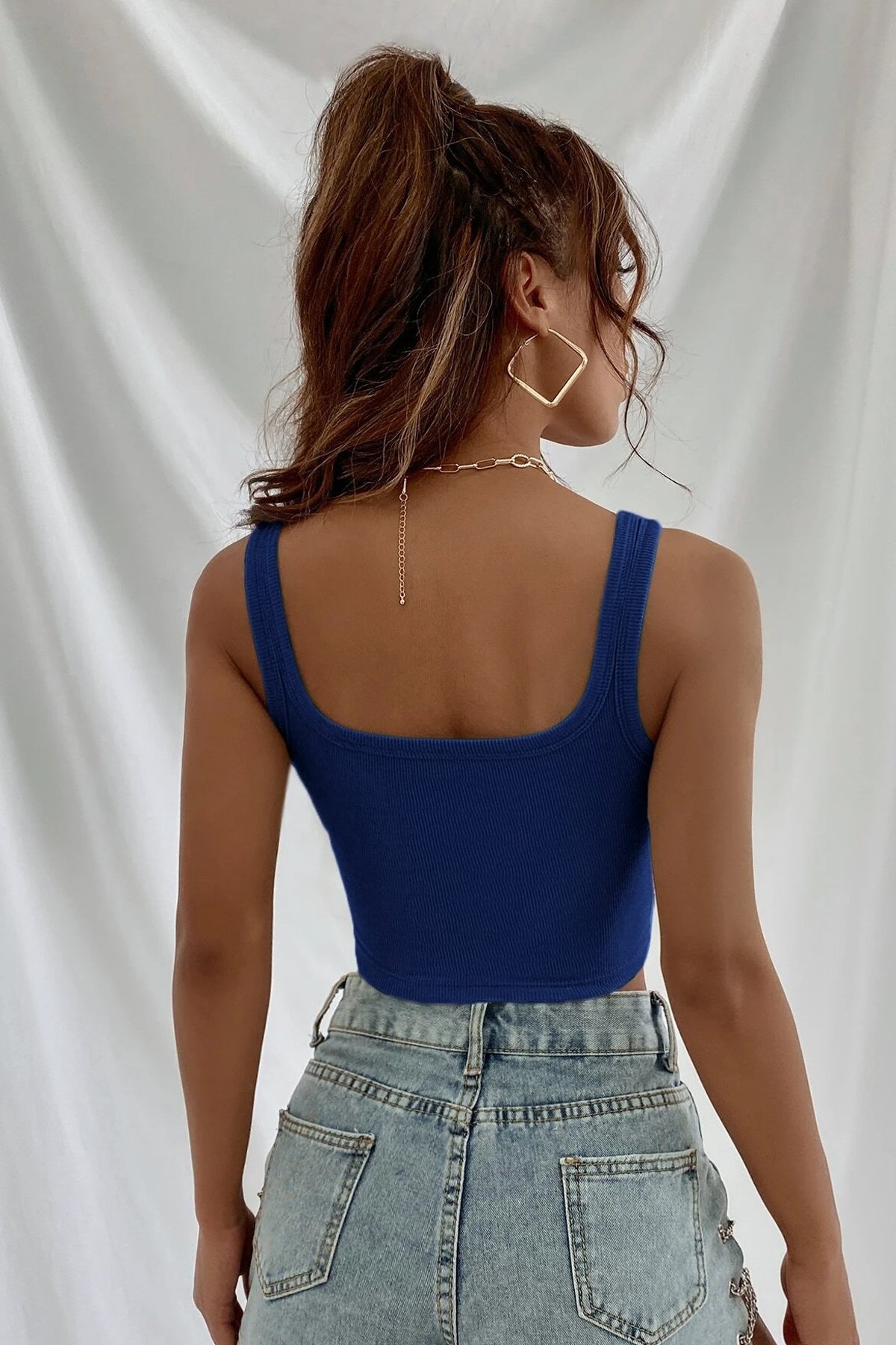 Kadın Lacivert Kalın Askılı Crop Top Büstiyer — görsel 2