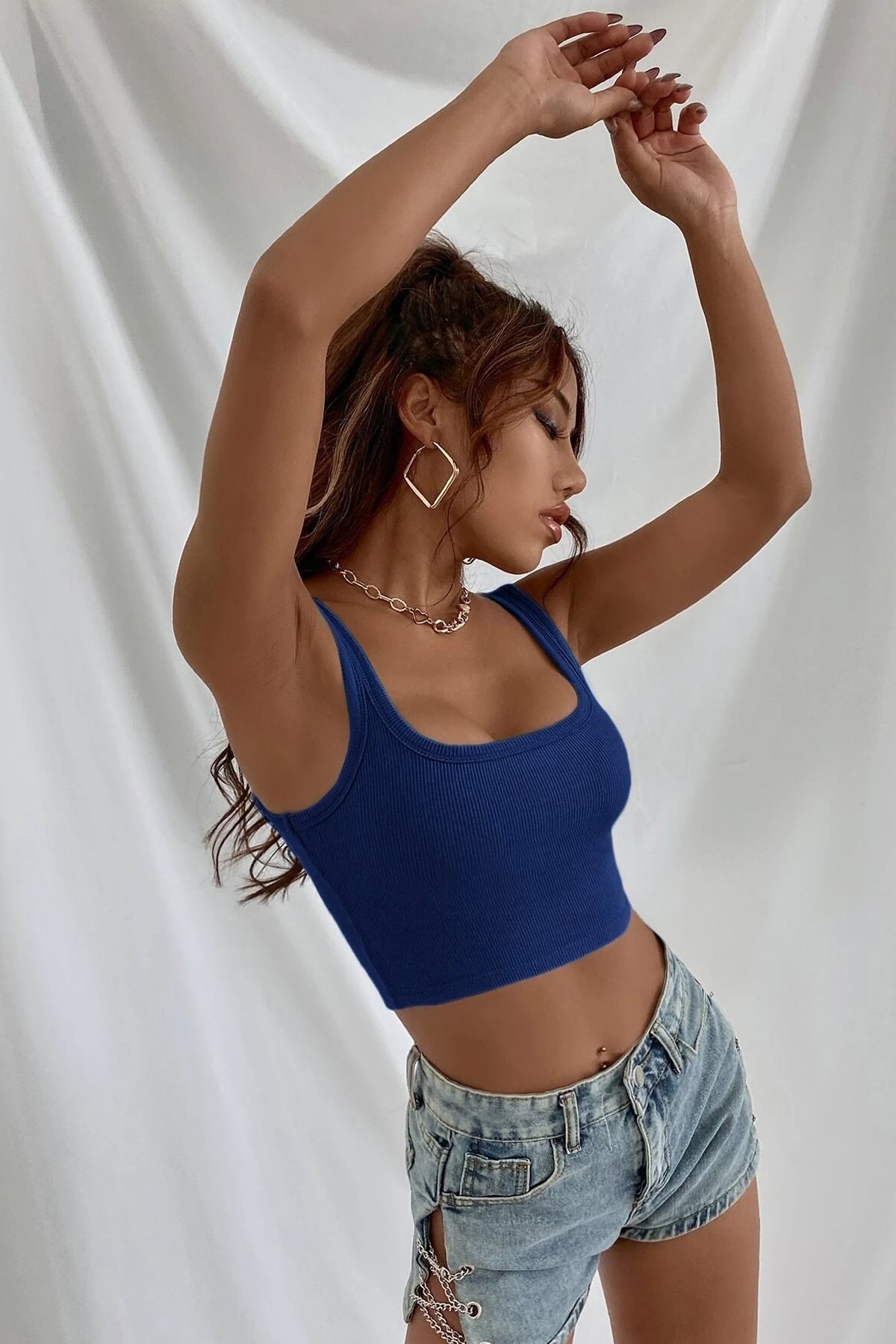 Kadın Lacivert Kalın Askılı Crop Top Büstiyer — görsel 3